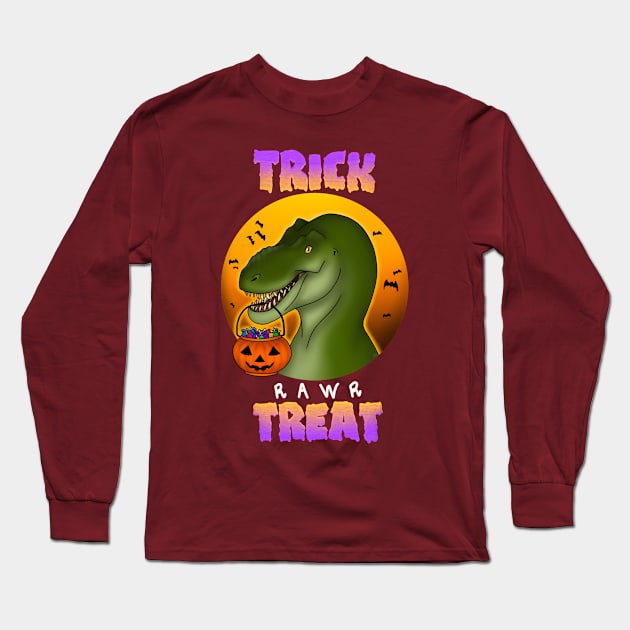 Trick Rawr Treat Halloween T. rex Long Sleeve T-Shirt by saradrawspaleo